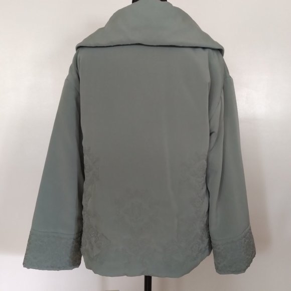 J. Jill XS Coat Jacket  Sage Light Green Embroidered Plush Lined Oversized - Picture 6 of 16